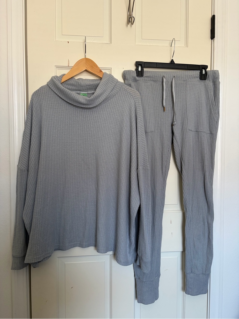 Honeydew Light Gray Waffle Knit Loungewear Set